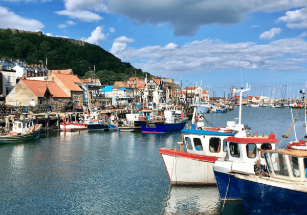 Scarborough harbour with fishing boats