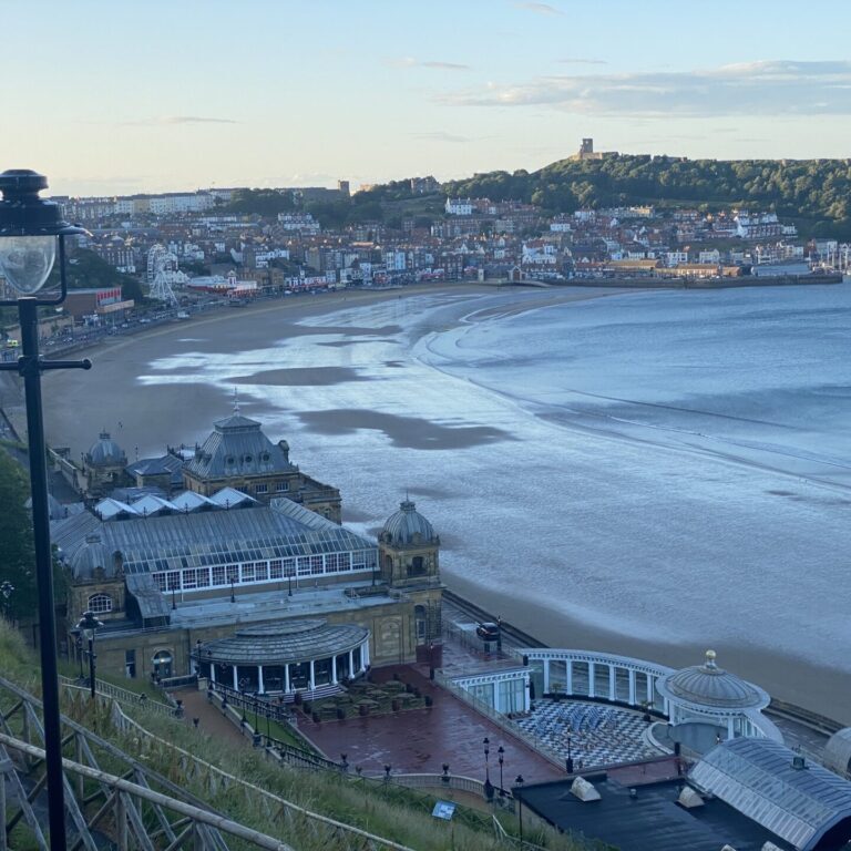 South Bay beach and the Spa at low tide